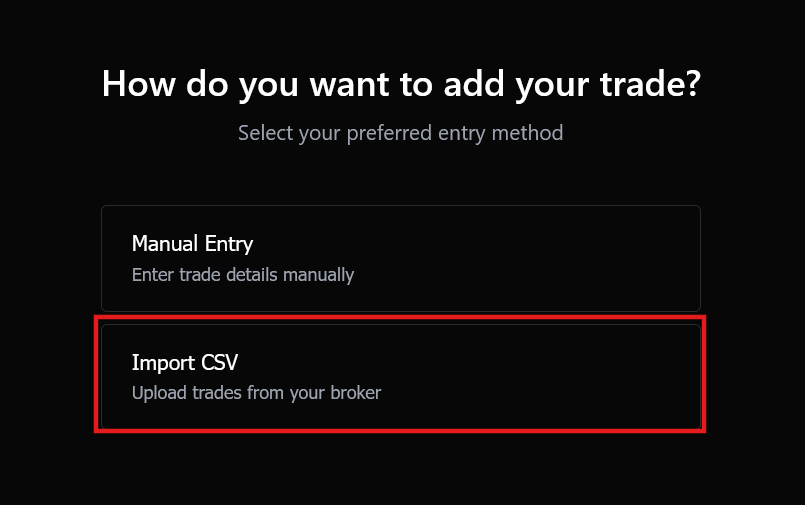 Asset type and Import CSV selection
