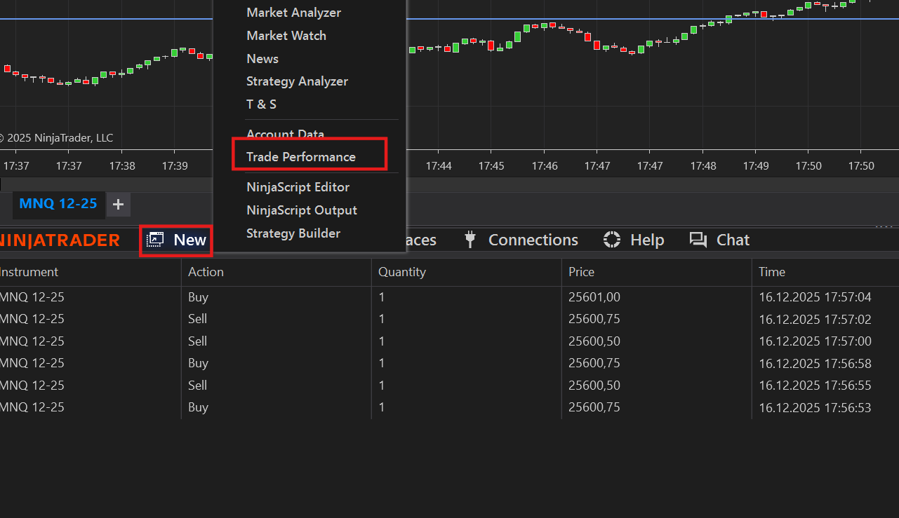 Opening Trade Performance window