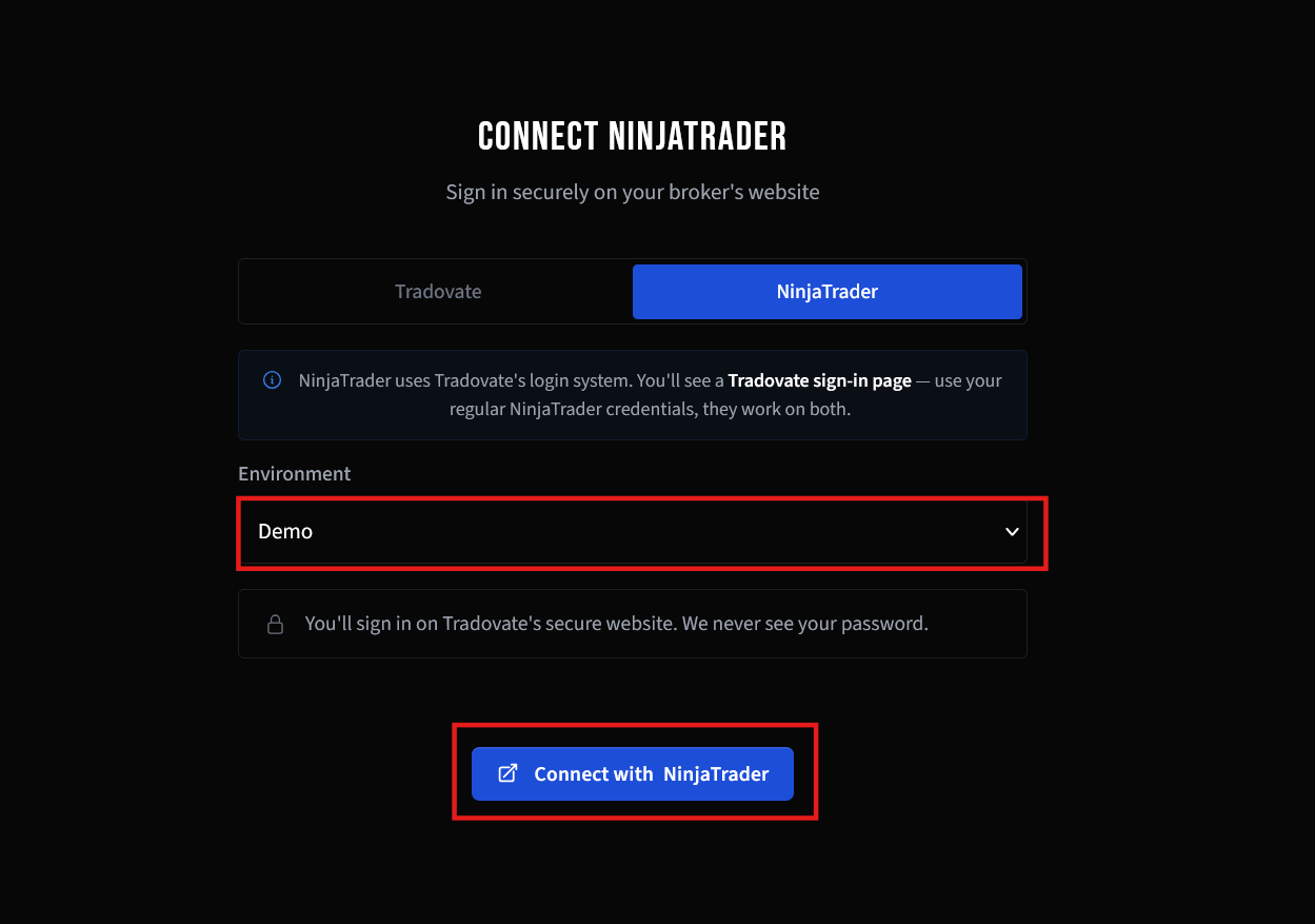 Choose environment and connect