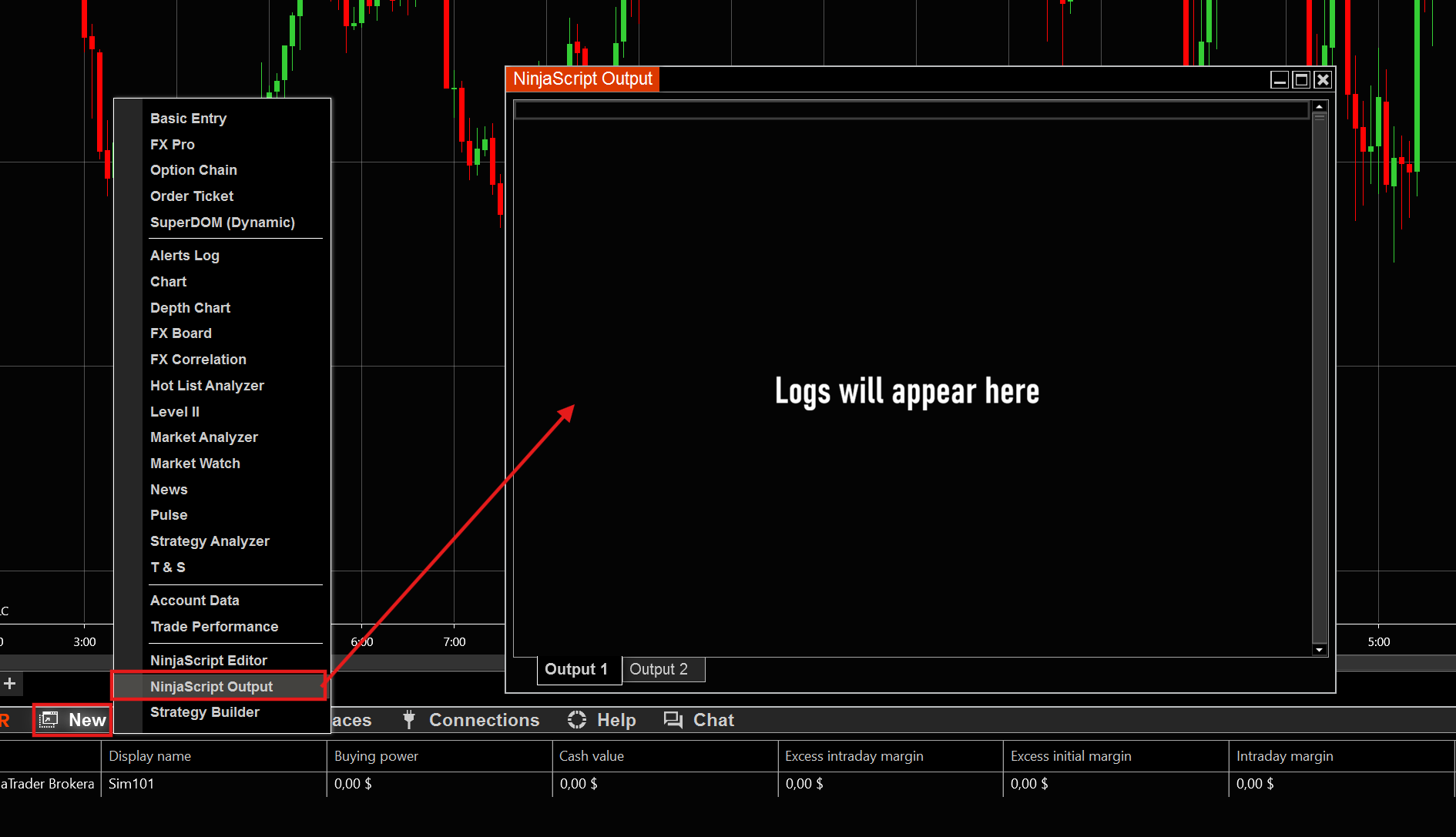 NinjaScript Output showing sync logs