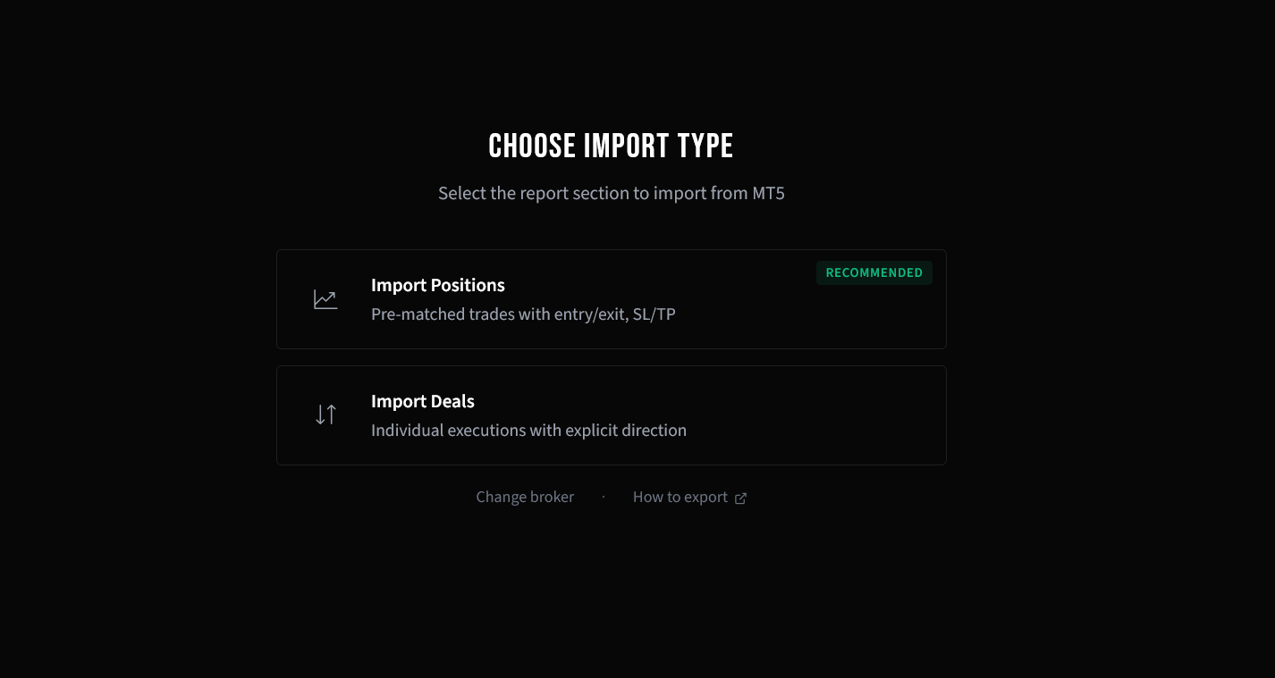 Choose CSV import type