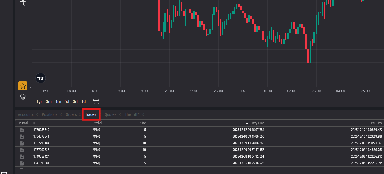 TopStepX Trades tab location
