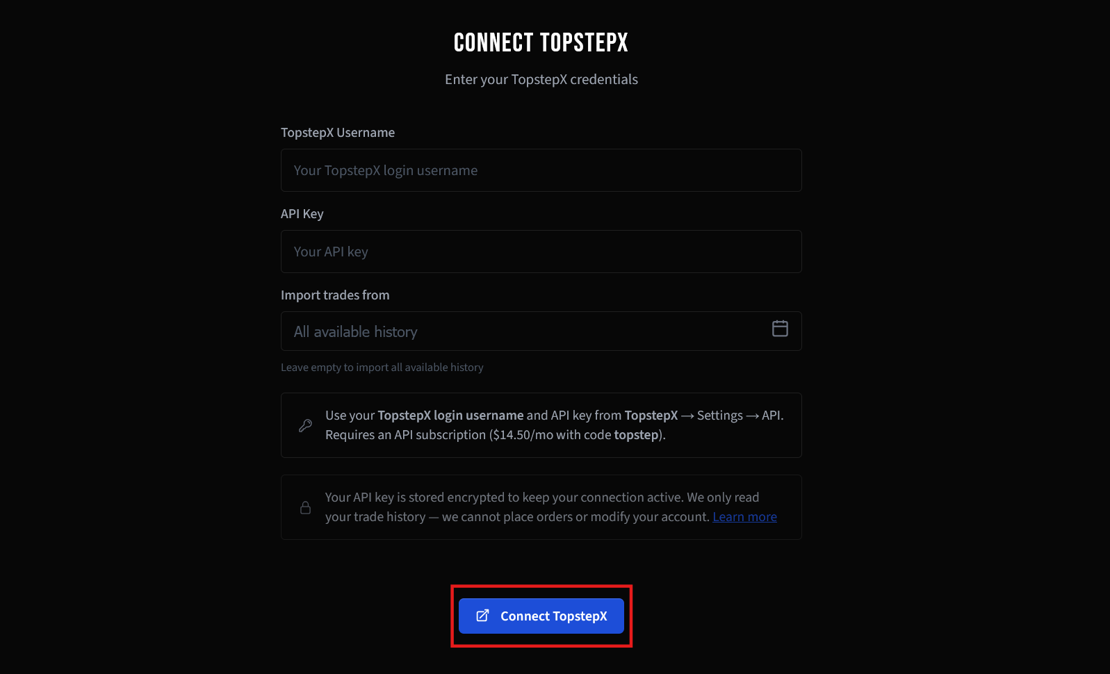 Enter username and API key