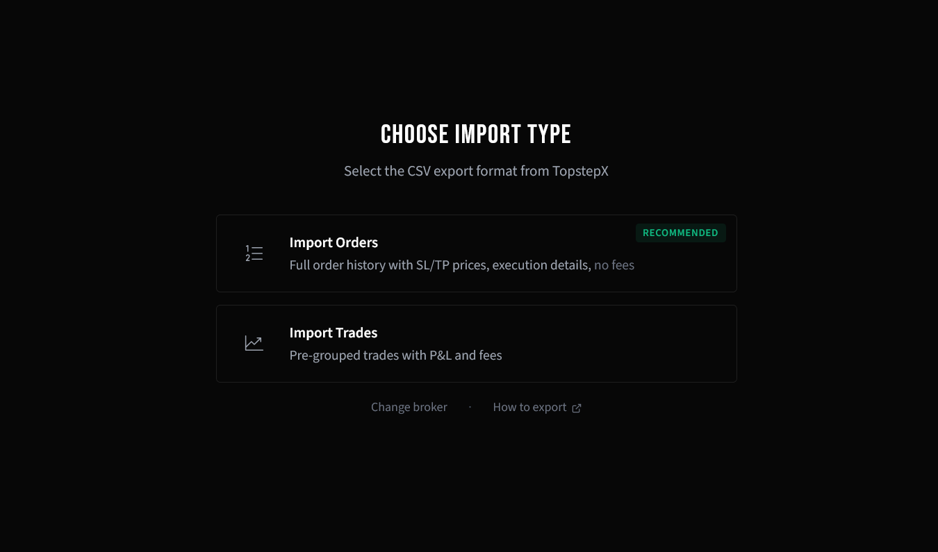 Choose CSV import type