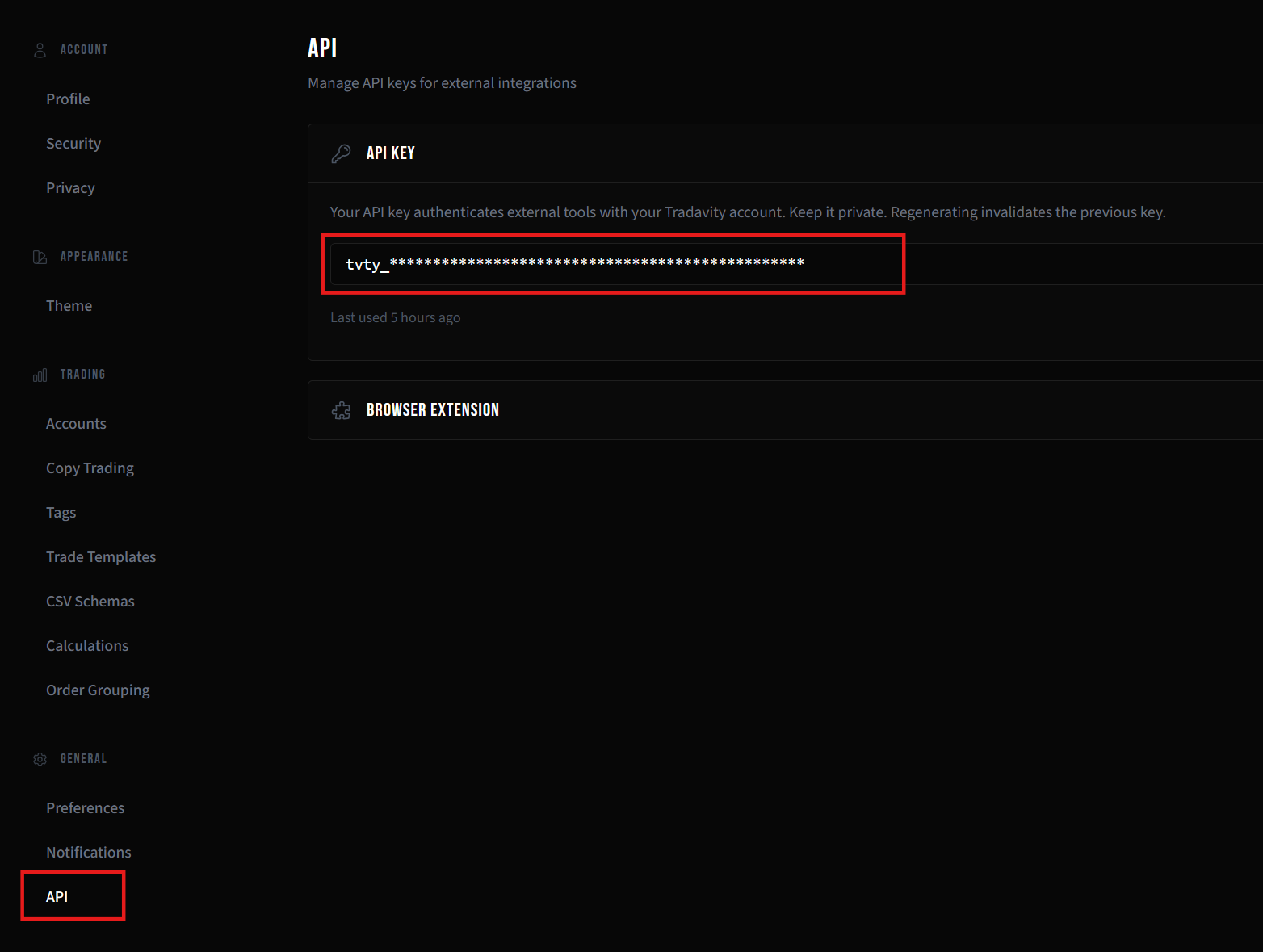 Copy API key from Settings