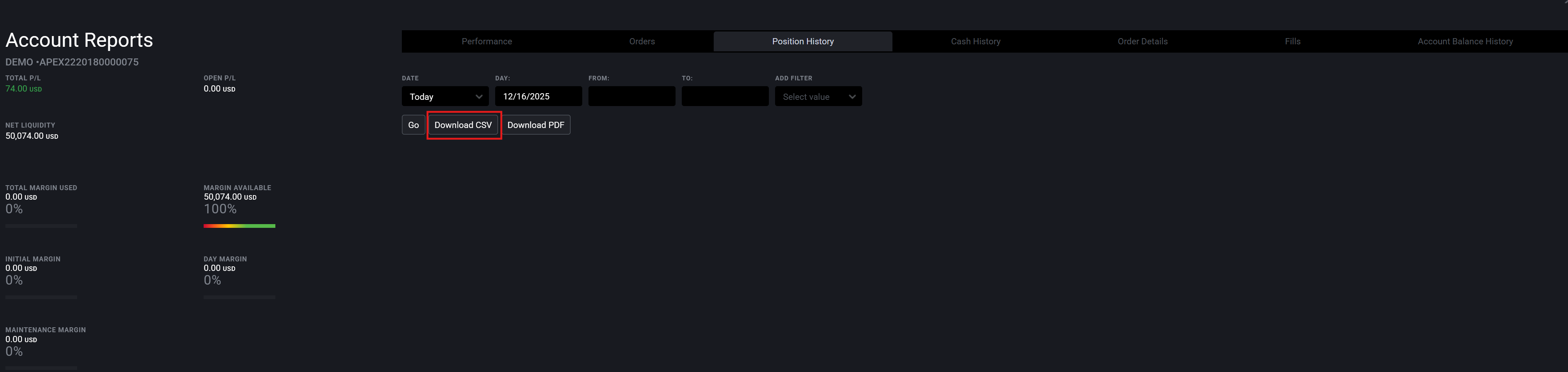 Download as CSV button