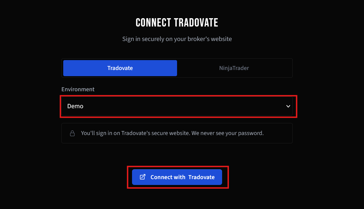 Choose environment and connect