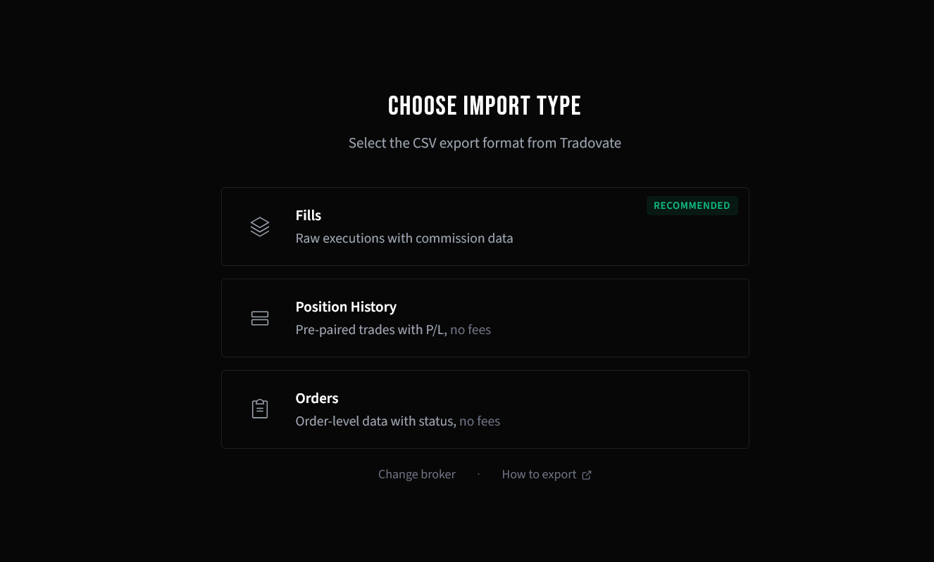 Choose CSV import type